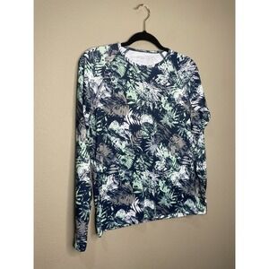 Reel Life Women's Long Sleeve Rash Guard Swim Top Tropical Print Size Small NWOT